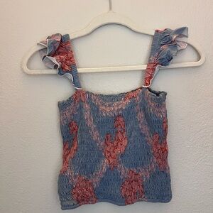 Chic Ruffled Blue and Pink Crop Top